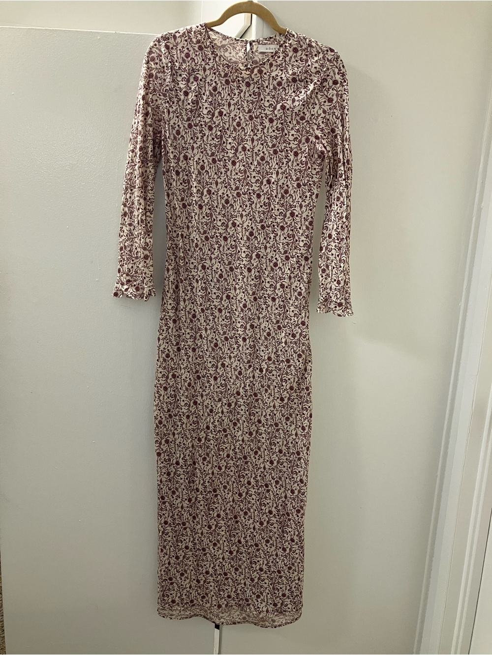 Doen Purple Wild Flowers Print Long Thin Cotton Viscose Slim Maxi Dress Sz S